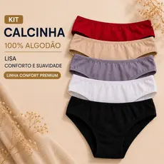 Kit Calcinha Feminina 100% Algodão Lisa Confort Premium Macia e Confortável