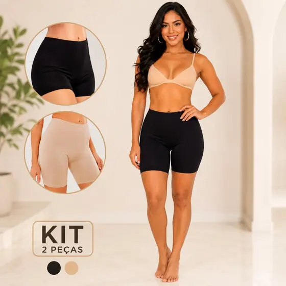 Kit 2 Shorts Femininos Segunda Pele Anágua Microfibra Antiatrito Confortável P ao GG