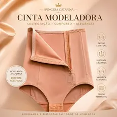 Calcinha Cinta Alta Modeladora Com Zíper Sustentação Abdominal Feminina Princesa Catarina