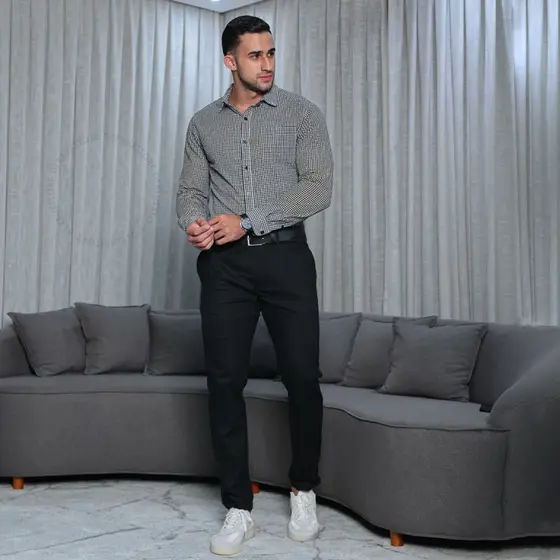 Calça Masculina Alfaiataria Sarja Elastano Preta Bege Esporte Fino Estilo Social