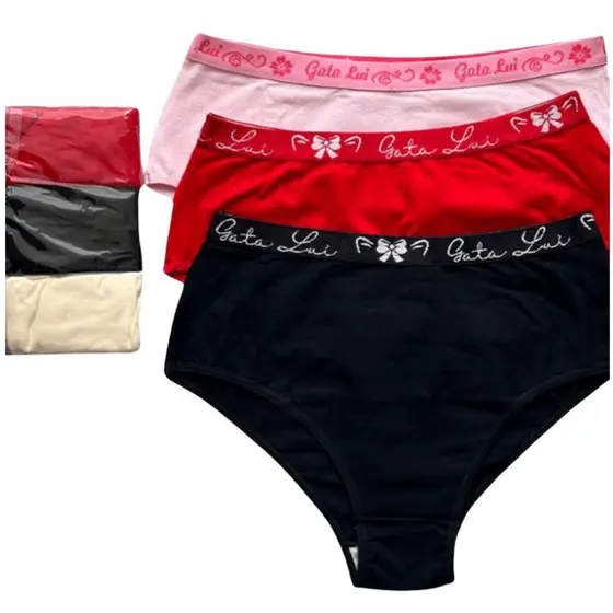 Kit De Calcinhas Calçola Extra Grande Plus Size Senhora Algodão Elástico Exposto Confort Gata Lui