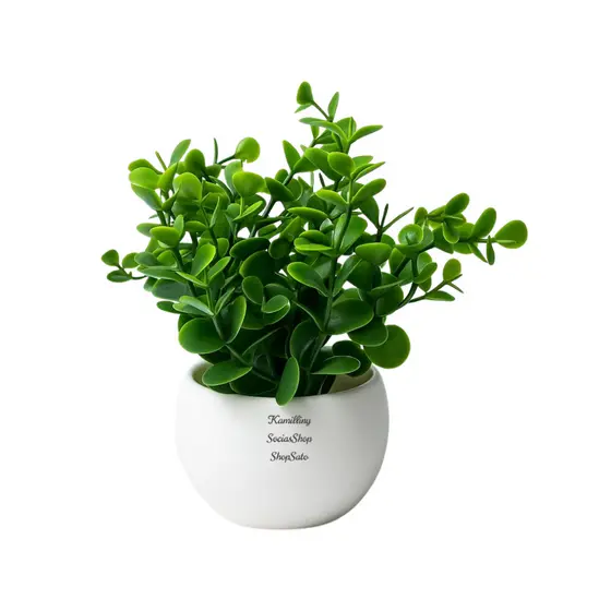 Arranjo Vasinho Decorativos Redondo Branco Com Ramo Eucalipto Planta Artificial Realista