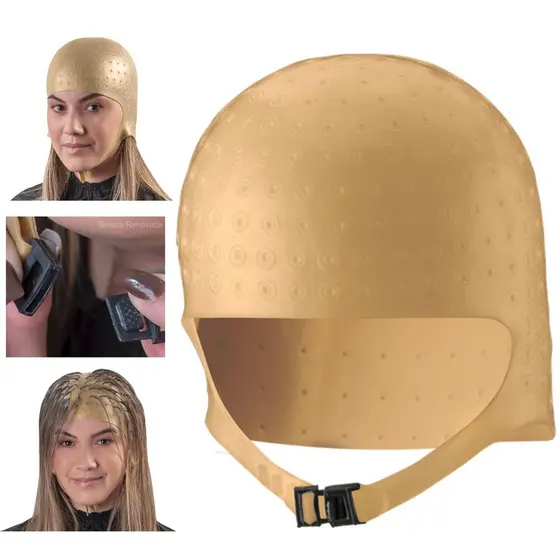 Touca Romana Mechas Luzes Anatômica  Silicone Alça Prendedor