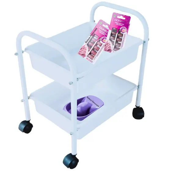 Carrinho Porta Esmalte Auxiliar Manicure 2 Bandejas