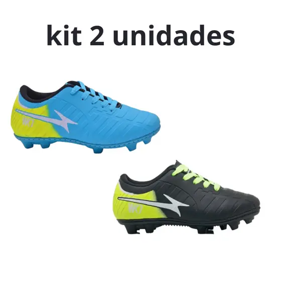 Kit Chuteira Infantil Masculina Futebol Campo Grama com Travas Confortavel Resistente - 28 ao 33