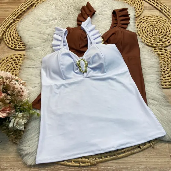 Blusa feminino plus GG suplex alça com babado 44 a 48 argola