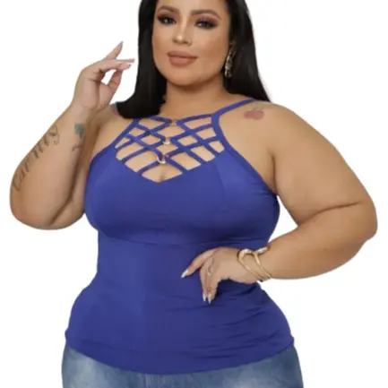Blusa feminino  44 a 46  plus size suplex alça fina argolas