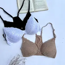 3 Sutiãs de Renda Nadador com Bojo Soft Fecho Frontal Sutien Conforto Dia Dia Moda íntima Feminina