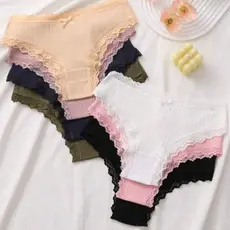 Kit Calcinhas Algodão Canelada  Renda Confortável Tanga Feminina Moda Íntima Feminina