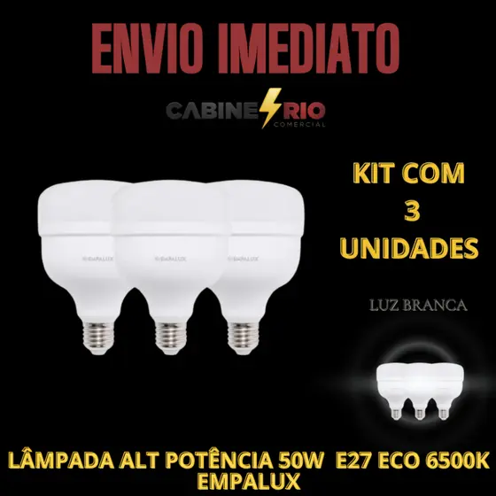KIT 3 Lâmpada Alta Potência 50W 6500K E27 EMPALUX