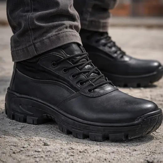 Bota de Segurança Masculina Preta Cano Médio Antiderrapante Trabalho Pesado Confortável