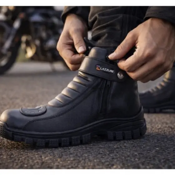 Bota Preta Zíper lateral Troca de Marcha Couro Legitimo Solado Forte Mais Palmilha em Gel Hornet
