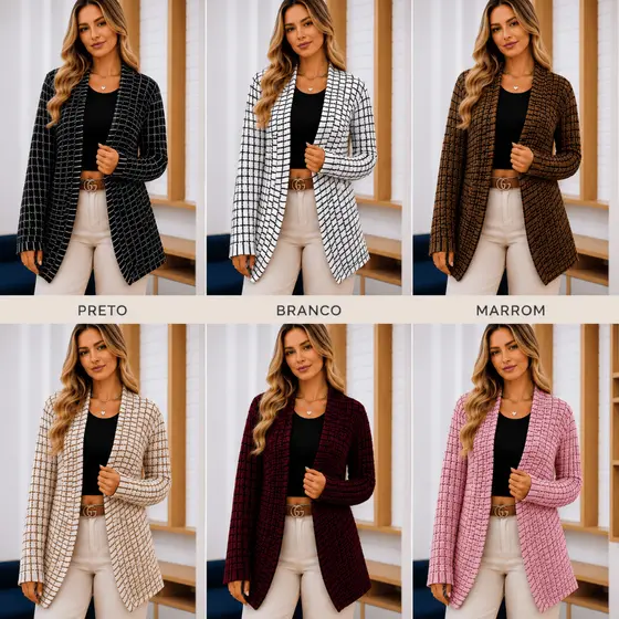 Cardigan Kimono Blusa Feminina Luxo Tricô Feminino Tricot Manga Longa Casaco Marrom da Moda