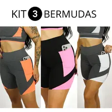 Kit 3 Bermudas Confortavel Fitness Corrida e Academia com Bolsos