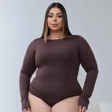 Body Feminino Manga Longa Gola Careca Plus Size Do GG ao G3 Suplex Com Forro Segunda Pele Inverno