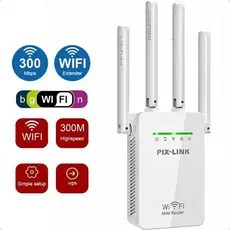 Repetidor De Sinal Wi-fi 2.4ghz Pix-link 4 Antenas 300mbps Novo
