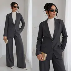 Conjunto Blazer Alfaiataria Oversized Feminino Calça Pantalona Cintura Alta Social Elegante