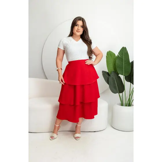 Saia Midi em Camadas de Tecido Duna Forrado | Leve, Elegante e Atemporal