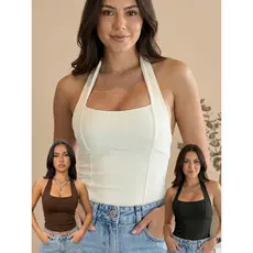 Blusa Halter Feminina Antonella Frente Única Cropped Sustentação Sem Sutiã Moda Gringa