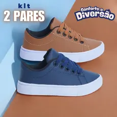 Kit 2 Pares Tênis Menino Infantil Confortável Colegial Solado Antiderrapante 25-36 Envio Imediato