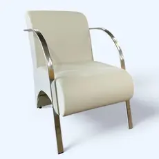 Poltrona Decorativa Predoli Braço de Alumínio Corino, Recepção, Sala, Quarto, Barbeiro, Consultório