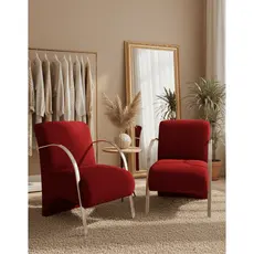Kit 2 Poltrona Decorativa Predoli Braço de Alumínio Suede Recepção Sala Quarto Barbeiro Consultório