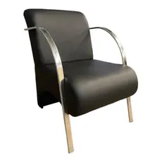 Poltrona Decorativa Predoli Braço de Alumínio Corino, Recepção, Sala, Quarto, Barbeiro, Consultório
