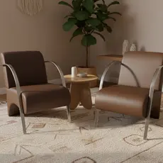 KIT 2 Poltronas Decorativas Predoli | Corino Braço Alumínio | Sala, Recepção, Loja, Consultório