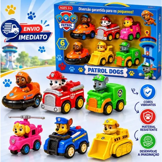 Kit 6 Carrinhos Patrulha Canina Brinquedo Fricção Premium