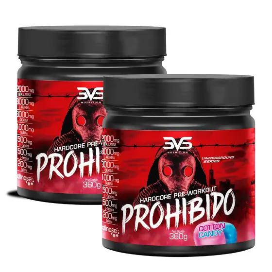 KIT 2x Pré-Treino PROHIBIDO 360g -3VS -  Energia Extrema, força e Foco intenso para o seu treino