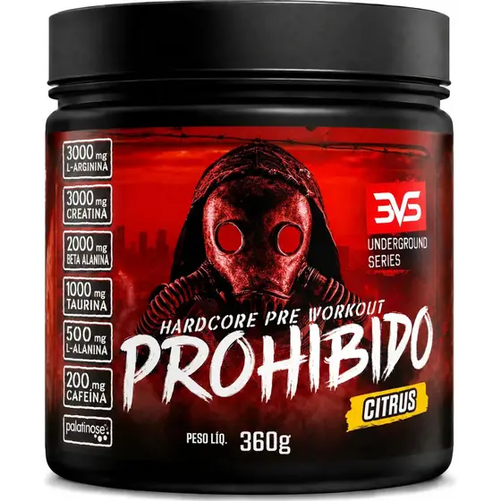 Pré Treino Prohibido 360g 3VS Original Energia e Desempenho Máximo nos Treinos musculação academia