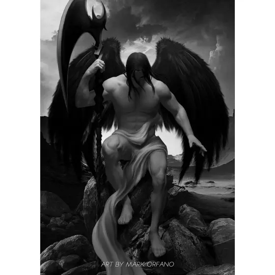 QUADRO DECORATIVO PLACA MDF-AZAZEL PRETO E BRANCO SENTADO COM ESTAPADA