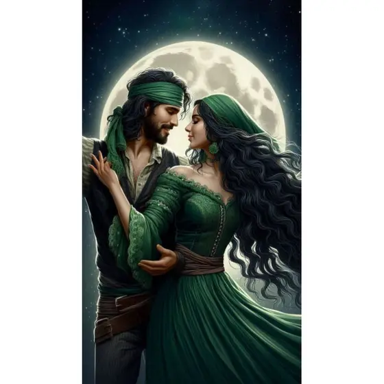 QUADRO DECORATIVO PLACA MDF-CASAL CIGANO CIGANA ESMERALDA DANÇANDO NA LUA