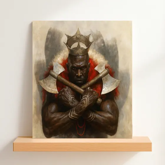 QUADRO DECORATIVO PLACA MDF-XANGÔ SEGURANDO DOIS MACHADO