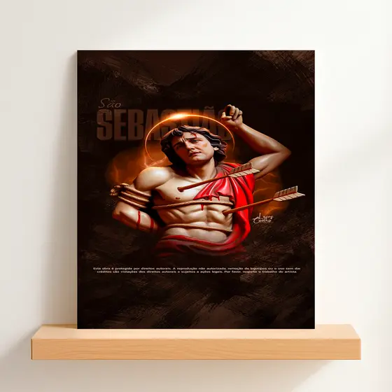 QUADRO DECORATIVO PLACA MDF- SAO SEBASTIÃO COM AS FLECLAS NO CORPO