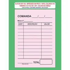 20 Blocos 50x1 De Comanda Mod Mesa S/n Pap Colorido