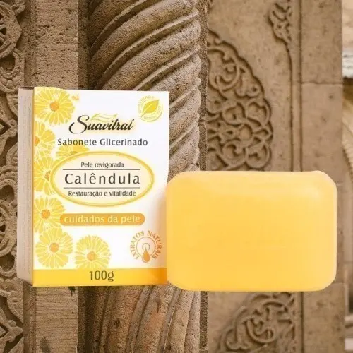 Kit 3 Sabonete Glicerinado Calêndula 100g Suavitrat Cuidados Da Pele Com Oleos Essenciais