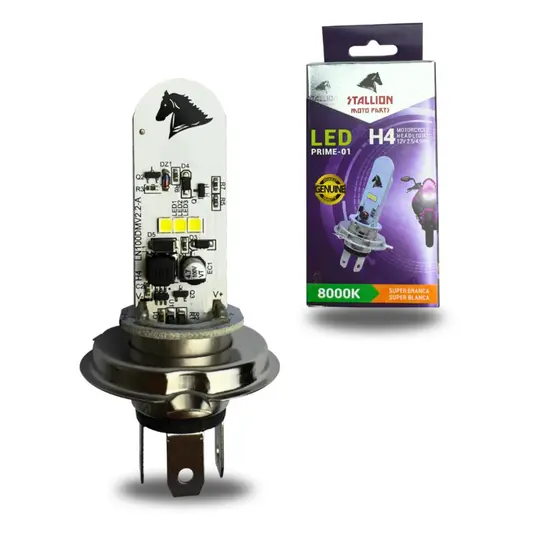 LAMPADA DE LED H4 PARA MOTO OU CARRO 8000K CAVALINHO EFEITO XENON AZUL ORIGINAL STALLION CAVALINHO