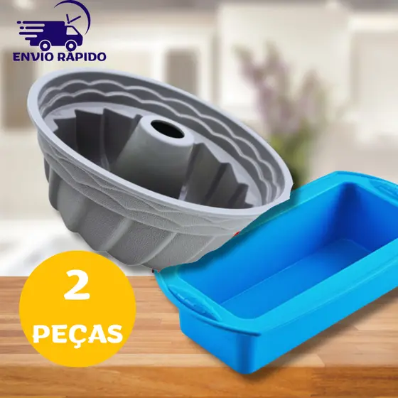 Kit 2 Formas Para Bolo Pudim Gelatina e Forma Para Bolo Ingles Pão em Silicone