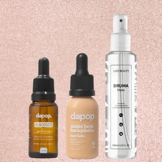 Kit Blindagem Poderosa 15ml Dapop + Base Fluída Basiquinha Dapop + Bruma Fixadora Matte Lady Beauty