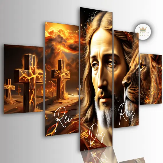 Quadro Decorativo Leão de Judá Religioso Jesus Cristo, Rei Dos Reis Mosaico Sala