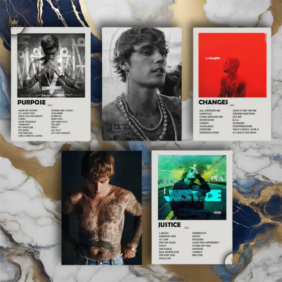 Quadro Placas Decorativas Justin Bieber  Discografia Album em MDF 30x20cm Full HD