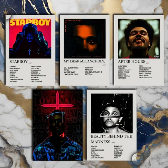 Quadro Decorativo Placas The Weeknd Quadro Discografia Album em MDF 30x20cm Full HD