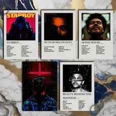 Quadro Decorativo Placas The Weeknd Quadro Discografia Album em MDF 30x20cm Full HD