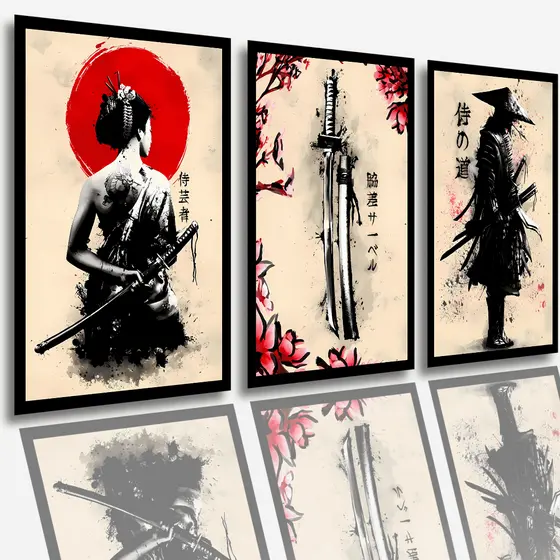 Quadros Decorativos Grande Samurai Oriental Japonês Sala Quarto