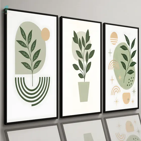 Quadros Decorativos Folhagem Verde Geométrico Minimalista Abstrato Sala Quarto