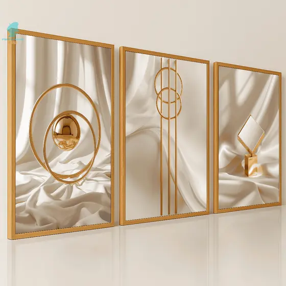 Quadros Decorativos Formas Geométricas Acetinadas Dourado Arte Abstrata 3D Sala