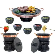 Fondue 23cm + 2 Fondues 500ml + 5 Cumbucas para molhos pedra sabão Arte Nativa