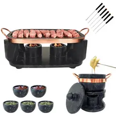 Churrasqueira Fondue CHAPA RETA + Fondue 800ml + 5 Tigelas + 6 Garfinhos