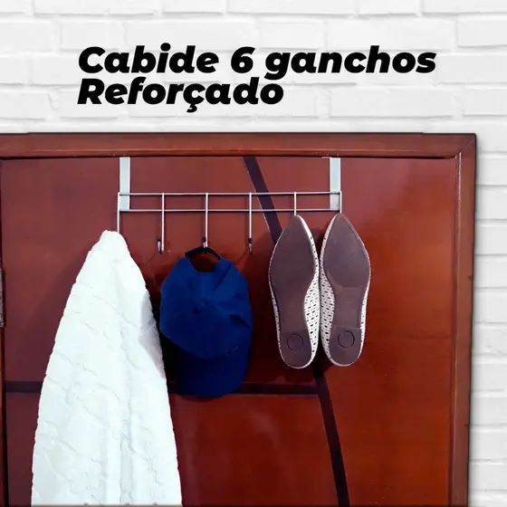 Cabide 6 Ganchos Para Porta Em Aço Organizador Quarto Banheiro Roupa Toalha Resistente Multiuso